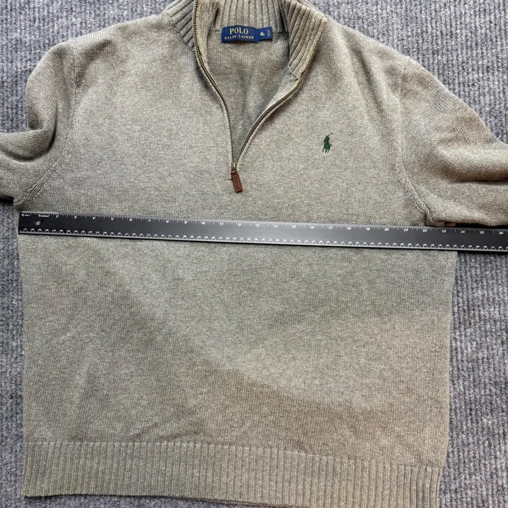 Polo Ralph Lauren Mens XL Quarter Zip Sweater Beige Cotton Knit Pony Logo